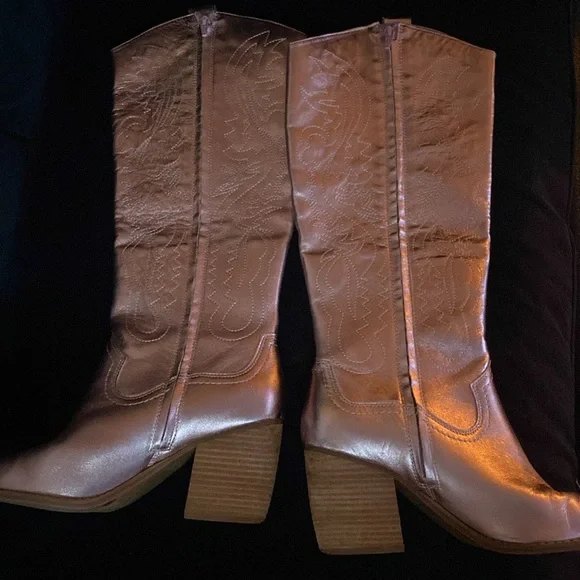 Gianni Bini Brush Metallic Matte Western Knee High Cowgirl Boots Baby Pink - Picture 5 of 7